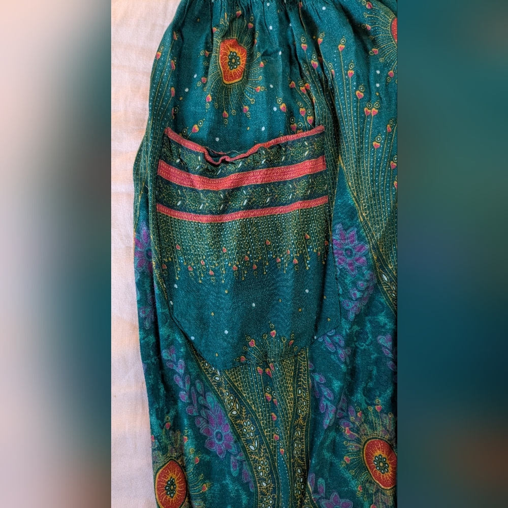 Bohemian Peacock Print Pants - Picture 2 of 3